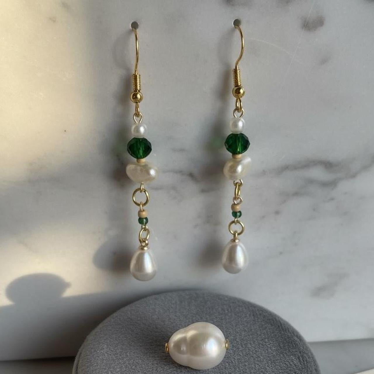 Emerald green & gold dangles