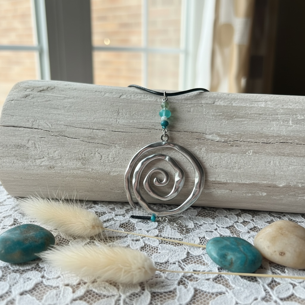 Beaded large swirl necklace