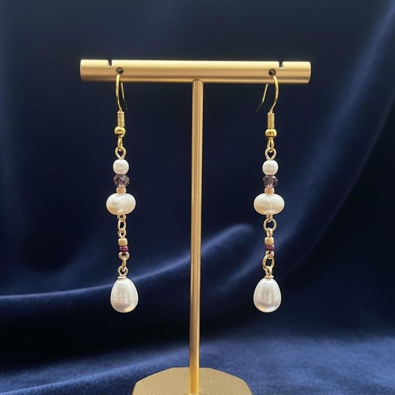 Purple & golden pearl earrings
