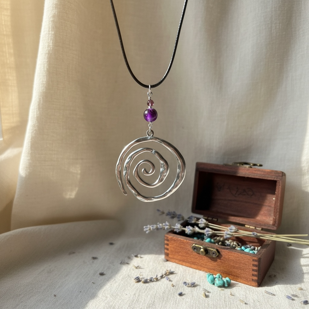 Beaded large swirl necklace