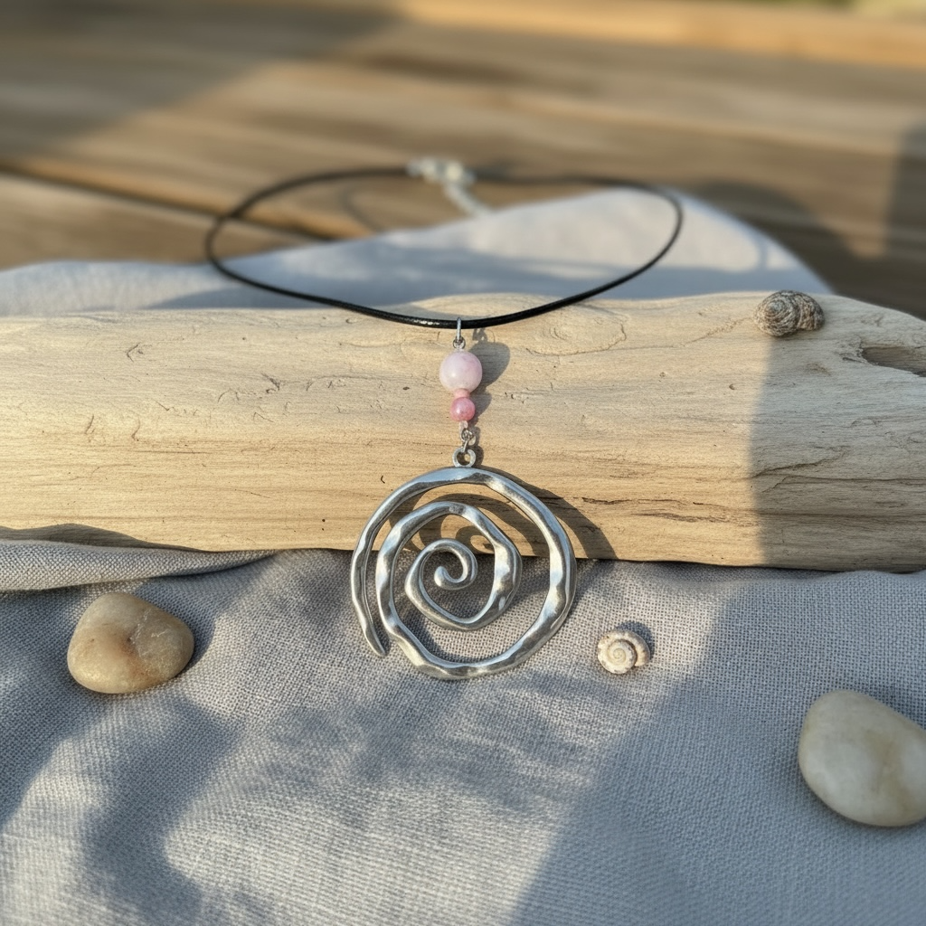 Beaded large swirl necklace