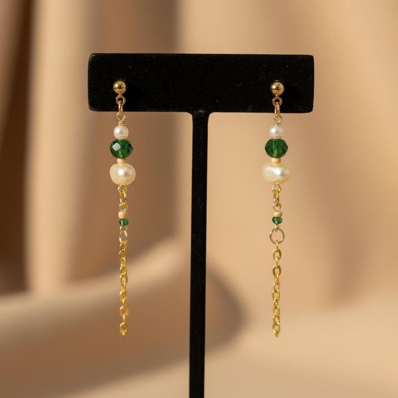 Emerald green & gold dangles